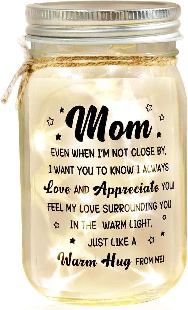 3 x Sentimental Gifts for Mom, Mason Jar Night Light, Birthday Mothers Day Christmas Gifts for Mom from Daughter, Son, Kids(Warm Hug)