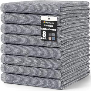 Homaxy Premium Kitchen Towels(18x 28, 8 Pack), Large Cotton Kitchen Hand Towels, Flat and Terry Dish Towels, 380 GSM Highly Absorbent Tea Towel Set with Hanging Loop, Grey