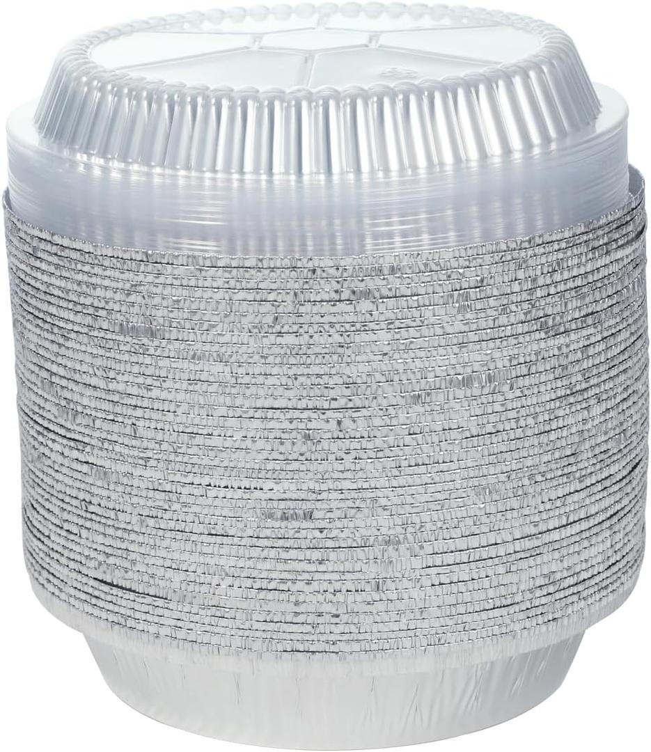40pack 9" Round Aluminum Foil Pans with Clear Lids | Disposable Containers with Straight Walls for Storing, Baking,Heavy duty, Standard Size, Silver