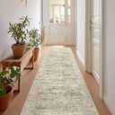 Rug Runners for Hallways Non Slip - 2x8 Runner Rug for Bedroom, Washable Runner with Rubber Backing, Soft Low-Pile Carpet for Kitchen, Laundry, Bathroom (2'x8', Brown/Ivory)