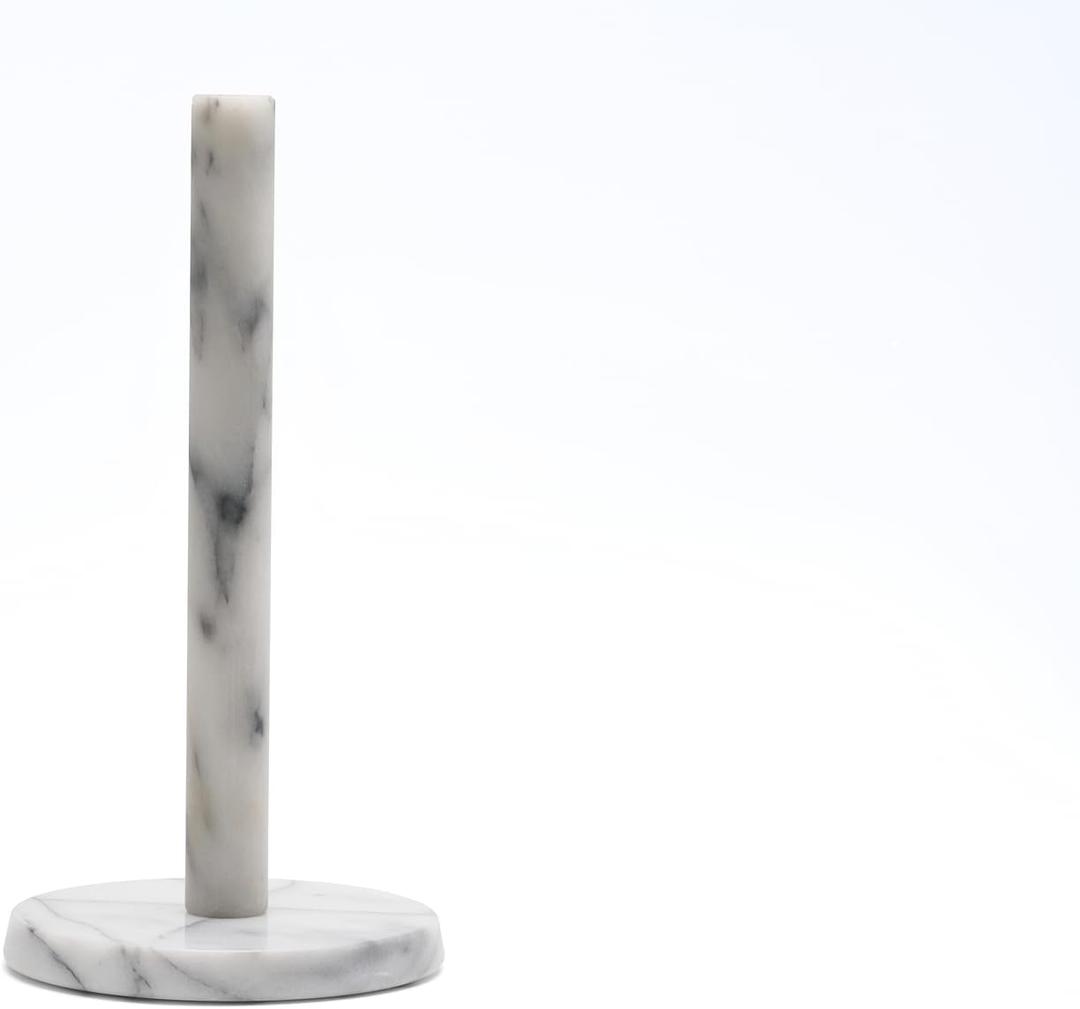 White Marble Paper Towel Holder 12.5" Deluxe Upright Towel Dispenser for Kitchen, Heavy Duty, Solid Standup