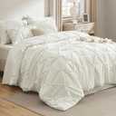 Bedsure King Size Comforter Set Ivory - Bed in a Bag King Size 1Piece, GentleSoft™ Pintuck Bed Set Gift for Family, Pinch Pleat Ivory Comforter with Sheets, Pillowcases & Shams,