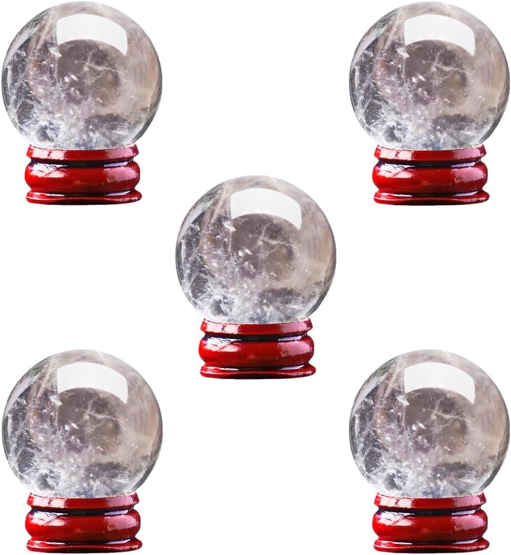 Natural Clear Quartz Crystal Sphere with Stand5PC Real Crystals Ball, Clear Quartz Small Ball Decor (Clear Quartz Ball)