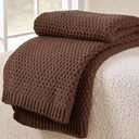 Dark Brown Throw Blanket, Knit Throw Blanket for Couch, Soft Cozy Warm Lightweight Decorative Reversible Moss Stitch Cable Knitted Blankets for Bed, 60x80 Inches, Chocolate Brown