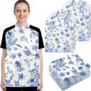 Unittype Disposable Bibs for Adults 25/50/100 Pcs Plastic Floral Bib Dining Clothing Protectors for Elderly Eating