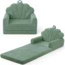 Blissful Diary Kids Couch, 2-in-1 Soft Toddler Couch Fold Out, Toddler Chair Comfy, Convertible Sofa to Lounger, Kids Furniture for Playroom, Gift for Birthday, Children's Day, Green Shell