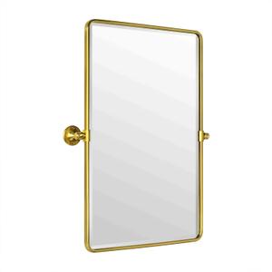 TEHOME 20x30'' Pivot Rectangle Bathroom Vanity Mirror Brushed Gold Rounded Corner Metal Framed Tilting Beveled Vanity Wall Mirrors