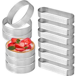 Uncle Jack 12 Pcs Stainless Steel Tart Rings, 3.15 inch + 5 inch Perforated Tart Rings for Baking, Perfect for Small Fruit Crust, French Dessert, Cake (Circle and Oval)