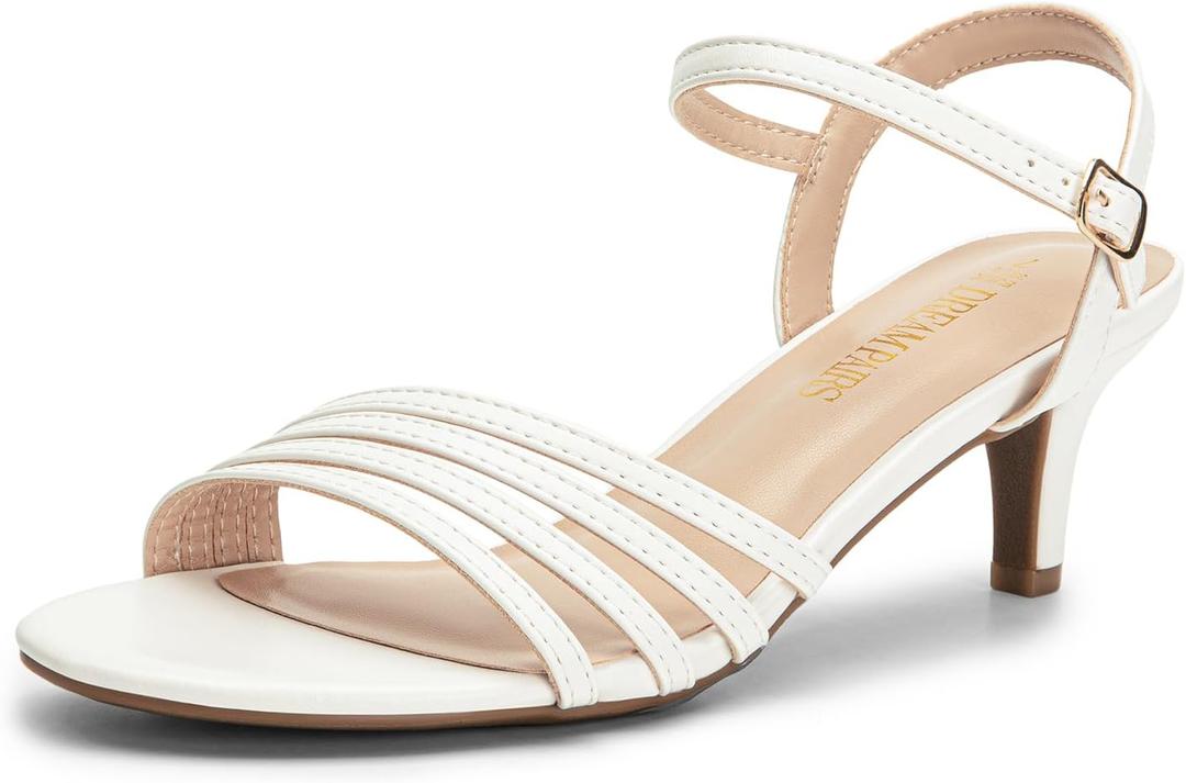 DREAM PAIRS Women's Kitten Heels Open Round Toe Comfortable Strappy Heels for Dressy Wedding Party Evening Sandals,Size 7.5,WHITE-PU,SDHS2406W
