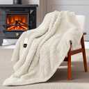 MAXEVE Heated Blanket Electric Throw 50"x60" Soft Double Sided Sherpa Heating Blanket with 8 Fast Heating Levels & 1-8H Auto-Off,Over-Heat Protection,Machine Washable,ETL Certification, Beige