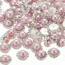 4 x PATIKIL 12 mm Flower Claw Sew on Pearls Rhinestones,100Pcs Crystals Gold Shiny Flatback Base Pearls Rhinestones for DIY Crafts Shoes Dress Clothes Earring Belt Sewing Decoration,Light Pink, Small
