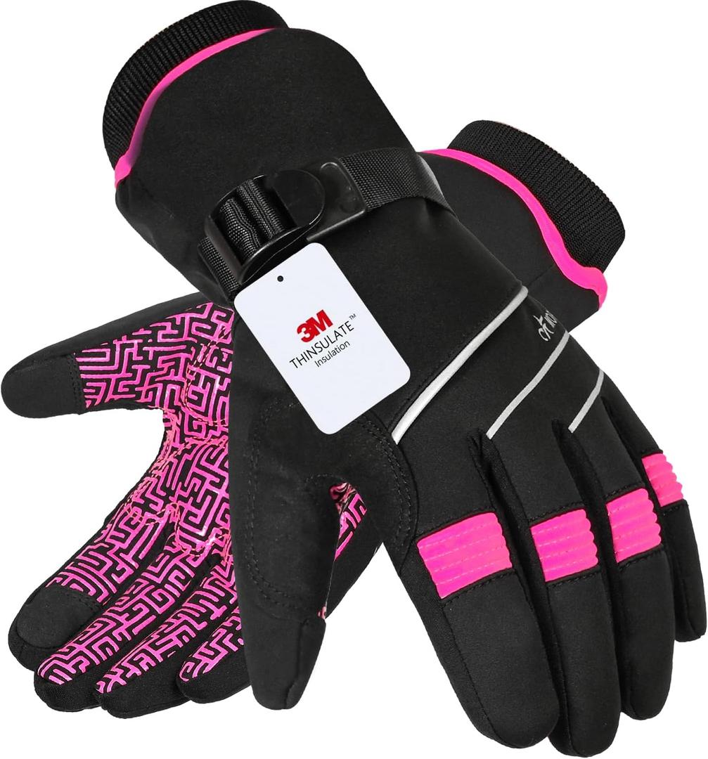 MOREOK Waterproof & Windproof -30F Winter Gloves for Men/Women, 3M Thinsulate Thermal Gloves Touch Screen Warm Gloves for Skiing,Cycling,Motorcycle,Running (X-Small, Pink)
