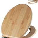 Angol Shiold ELONGATED Bamboo Wood Toilet Seat Soft Close Zinc Alloy Strong Hinges, Light, Easy to Install & Clean, Up to 400 lbs (Elongated 18.5", Natural Bamboo)