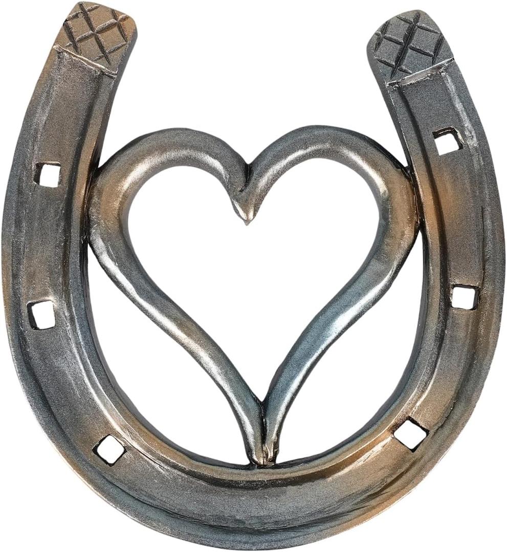 BESTOYARD Heart Shaped Horseshoe Wall Decor | Rustic Western Wall Hanging Sculpture in Black Resin | Farmhouse Equestrian Home Decor & Good Luck Housewarming