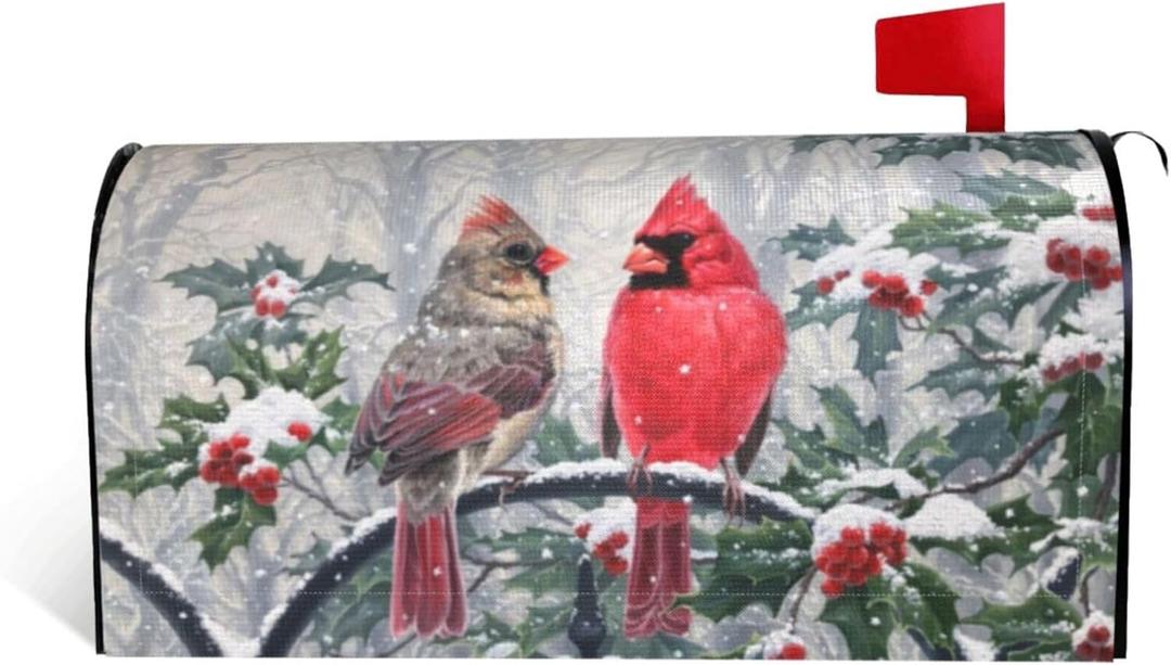 Christmas Mailbox Covers Magnetic Standard Size Spring Cardinal Bird Mailbox Cover Magnetic Winter Garden Yard Home Green Decor for Outdoor 25.5x21 in