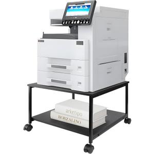 EMERIT 2-Tier Under Desk Printer Stand w/Storage - 19.5x19.5x12.8''Heavy Duty Rolling Cart, Mobile Printer Table with Lockable Wheels for Home Office Organization - Industrial Style (Black)