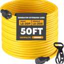 Tellegloww 50ft NEMA L6-20 Generator Extension Cord L6-20P Male Plug to L6-20R Female Receptacle 3 Prong 20 Amp Locking Power Cord, STW 12 AWG/3C,250 Volt 5000 Watts, ETL Listed