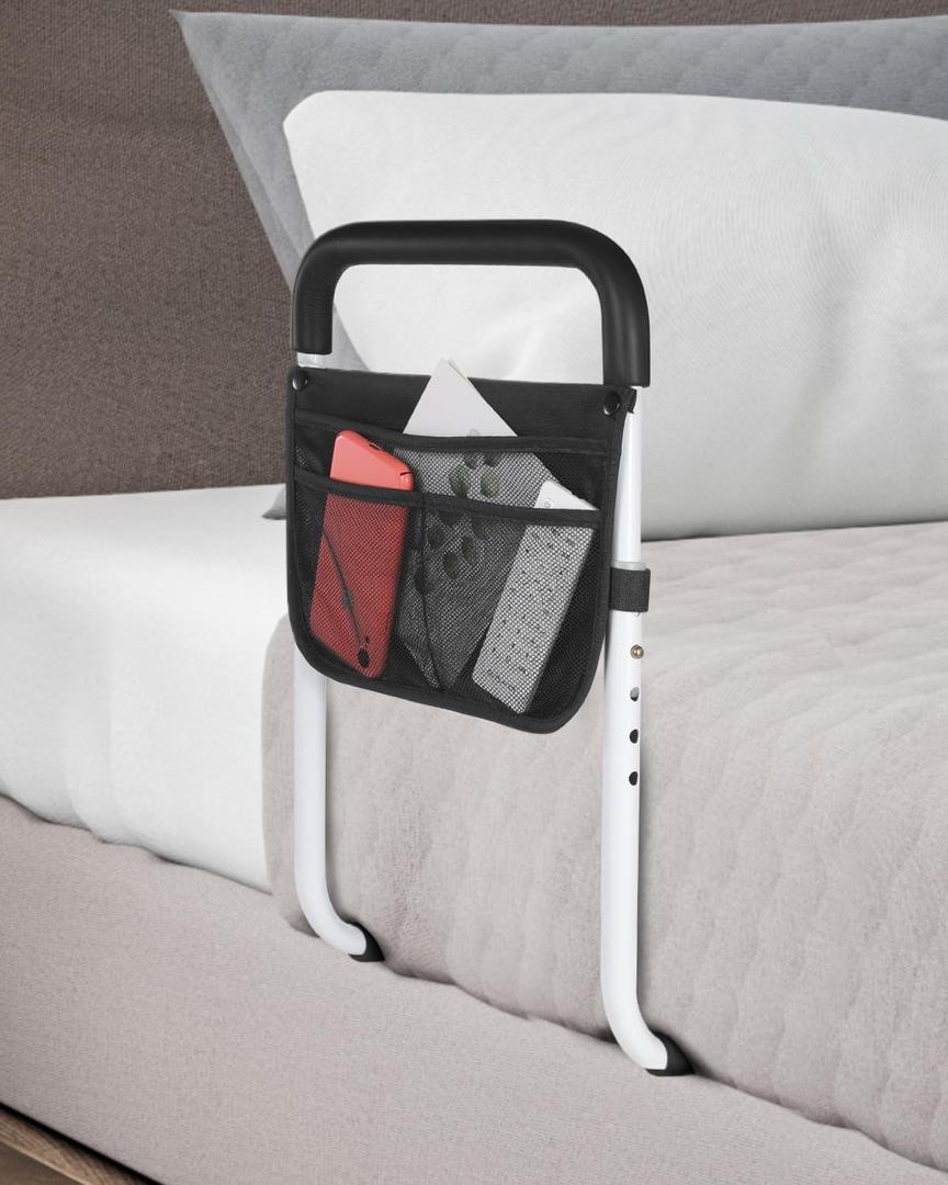 Bed Rails for Elderly Adults Safety - Adjustable Bed Assist Rail for Seniors - Stable Beds Side Rails with Storage Bag & Fixing Strap, Fit King Queen Full Twin