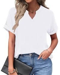 PYGFEMR Womens Summer Tops Short Sleeve V Neck Casual T-Shirts 2025 Business Dressy Ladies Trendy Shirt White 2XL (White, XXL)