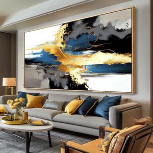 Wall Art Abstract Wall Art Prints Canvas Painting Black Yellow Blue Modern Large Artwork for Living Room Bedroom Office Home Decor 20"x40" with Framed