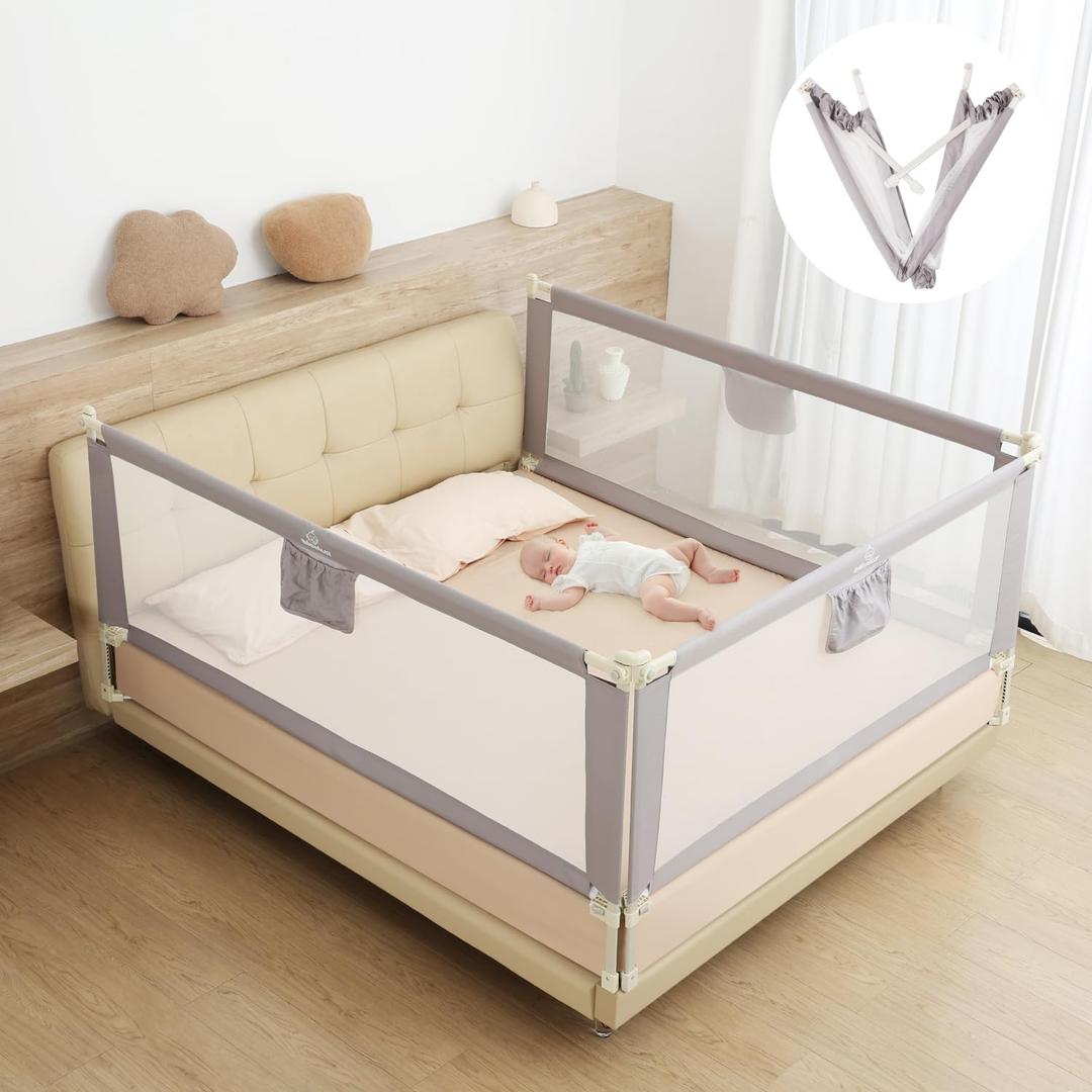 Bed Rail for Toddlers, Foldable Bed Rails Quick Assembly, Height Adjustable Bed Rail Guard with Steady U-Shape Base for Toddlers, Baby, Kids (2 Sides 78.7"+1 Side 74.8'') (King size:2 Sides 78.7" + 1 Side 74.8'')