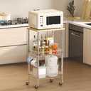 Homeiju Rolling Kitchen Storage Cart, 3-Tier Storage Rack on Caster Wheels with Adjustable 2 Baskets, Coffee Station Cart Rack Shelf Organizer for Living Room Office, Balcony, Chrome/Silver (Sliver)