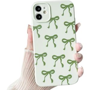 NITITOP Compatible with iPhone 11 Case Cute Bow Knot Ribbon Pattern for Girls Women Trendy Bowknot Slim Fit TPU Bumper Silicone Shockproof Full Camera Protection Cover - Green