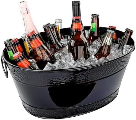 BREKX Colt Black Galvanized Beverage Tub with Handles, 16-Bottle Metal Bucket Ice Cooler to Chill Drinks, Oval Metal Basket for Drinks or Storage Bin - 15 Quarts (4 Gallon)