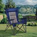 HIGH POINT SPORTS Oversized Camping Chairs for Adults, High Back Heavy Duty Lawn Folding Chair Support 500LBS, Padded Portable Outdoor Chair with Cup Holder, Blue