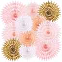 SUNBEAUTY 11Pcs Paper Fans Party Decorations for Wall, Wood Pink Color Large Spring Summer Fan Happy Birthday, Valentines Day Decorations for Reusable Any Occasion