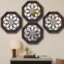 ZOLAPI 2-Piece Octagon Wall-Mounted Mirrors,Vintage Farmhouse Mirror for Wall Decor,Caramel Color Decorative Accent Mirror for Foyer, Bathroom, Bedroom. (12x12)