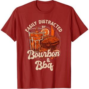 Easily Distracted by Bourbon and BBQ T-Shirt (L, Black)