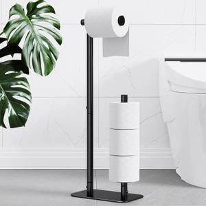 Kitsure Toilet Paper Holder Free Standing - Large Capacity Toilet Paper Holder for 4 Rolls, Rustproof Toilet Paper Stand with Non-Slip Stable Base, Black, Medium (Medium - 1 Pack)