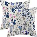 AEIOAE Summer Pillow Covers 20x20 Inch Set of 2,Navy Blue Wild Flower Plant Throw Pillows Case,Seasonal Floral Outdoor Decorative Square Linen Farmhouse Decor Cushion Covers for Home Sofa Bed Couch