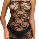 YYA Sexy Sleeveless Nightgowns for Women Mesh Sleep Shirts Chemise Night Lingerie Dress S (Black)
