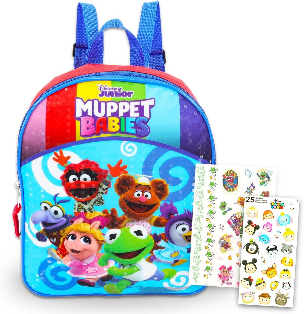 Disney Muppet Babies Mini Backpack Set - 3 Pc Bundle with 11" School Bag for Toddlers, Kids, Stickers, and Tattoos | Muppet Babies Lightweight Travel Pack