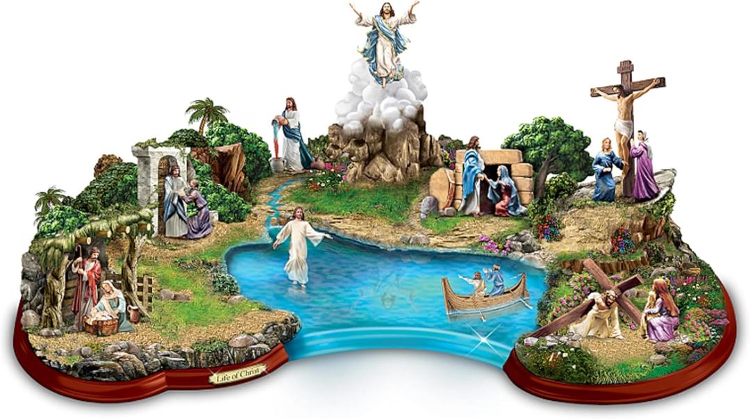 Thomas Kinkade Life of Christ Illuminated Masterpiece Sculpture, Hand-Painted Collectible Depicting Nativity, Miracles, Crucifixion and Resurrection, Bradford Exchange Exclusive