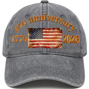 250 Anniversary USA Hat - 250 Years American 1776-2026 Commemorative Retro Washed Patriotic Baseball Cap, Adjustable Vintage Cotton Hats Grey (Gray)