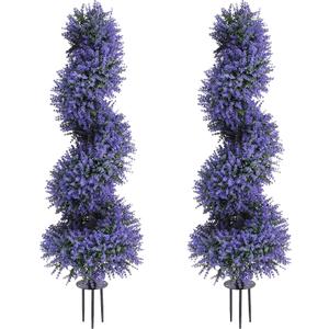 PATIO CHOICE 3ft Artificial Topiary Spiral Trees with Lavender Set of 2 High End Outdoor Faux Plants Realistic Fake Bushes Lilac Shrubs Decorations for Outdoor Front Porch Garden