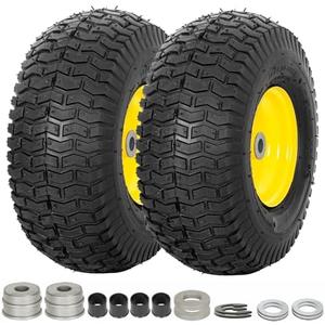 WEIZE 15x6.00-6 Front Tires and Wheel Assembly for John Deere Riding Mowers, Compatible with John Deere 100 and 300 Series, 3" Offset Hub, 3/4" or 5/8" or 1/2" Bushings, 400lbs Capacity, Set of 2