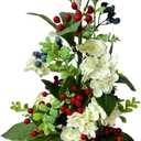 Lighted Patriotic Tree 4th of July Decorations Patriotic Floral Arrangement Centerpiece for Table Red Berries White Hydrangea Blueberry 10 LED with Timer for Independence Day Home Decor,Memorial Day