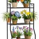 VGMiu 4 Tier Plant Stand Indoor Outdoor, Metal Plant Display Stand Plants Shelf Rack for Multiple Plants, Black Flower Plante Pots Holder for Patio Garden Balcony Living Room