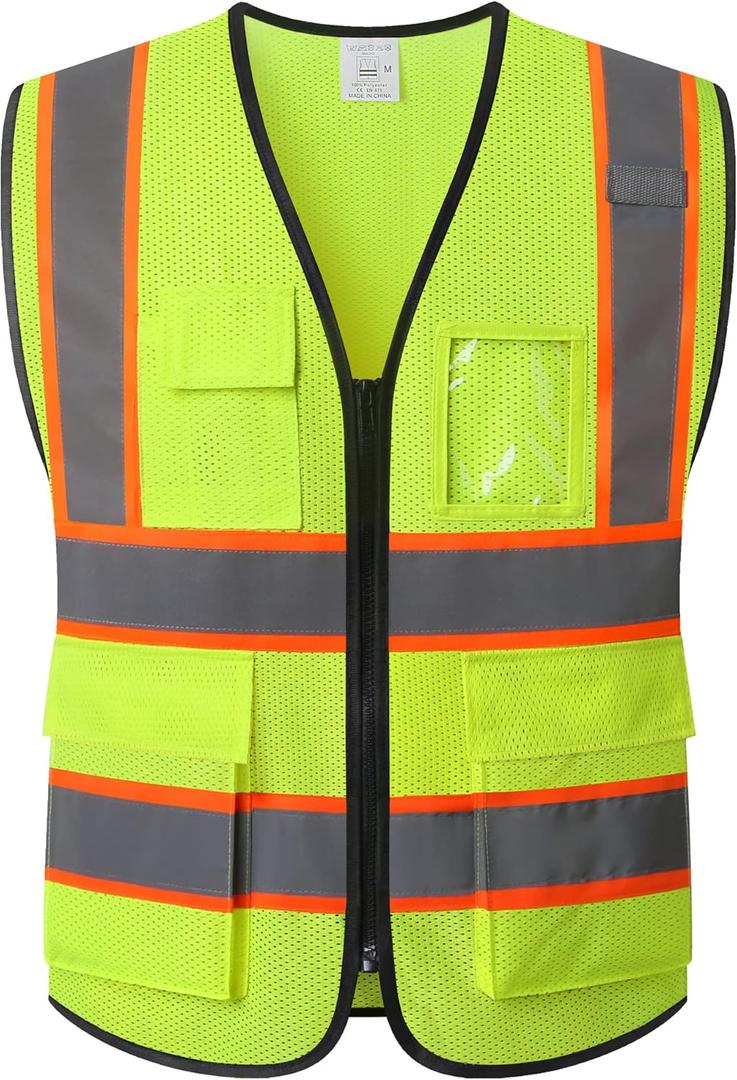 Ekkosafety Reflective Mesh Safety Vest for Men Women with 5 Pockets and Zipper Front High Visibility Mesh Vest Hi Vis Construction Work Vest, Meets ANSI/ISEA Standards(Yellow, Small)