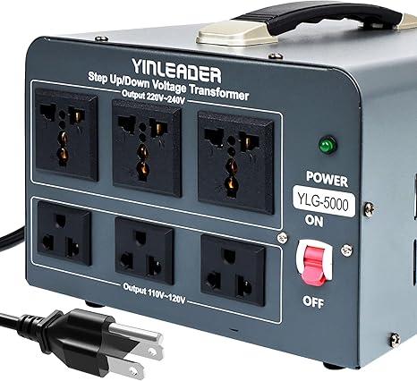 Yinleader 5000 Step Up/Down Transformer Converter 110/120 Volt - 220/240 Volt w/US Power Cord,Circuit Breaker Protection (Grey)
