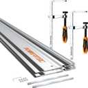 POWERTEC 110" Track Saw Guide Rail Kit for Makita and Festool, Includes 2PK 55" Guide Rails, 2PK Guide Rail Connectors, and 2PK 7" Track Saw Clamps (72057)