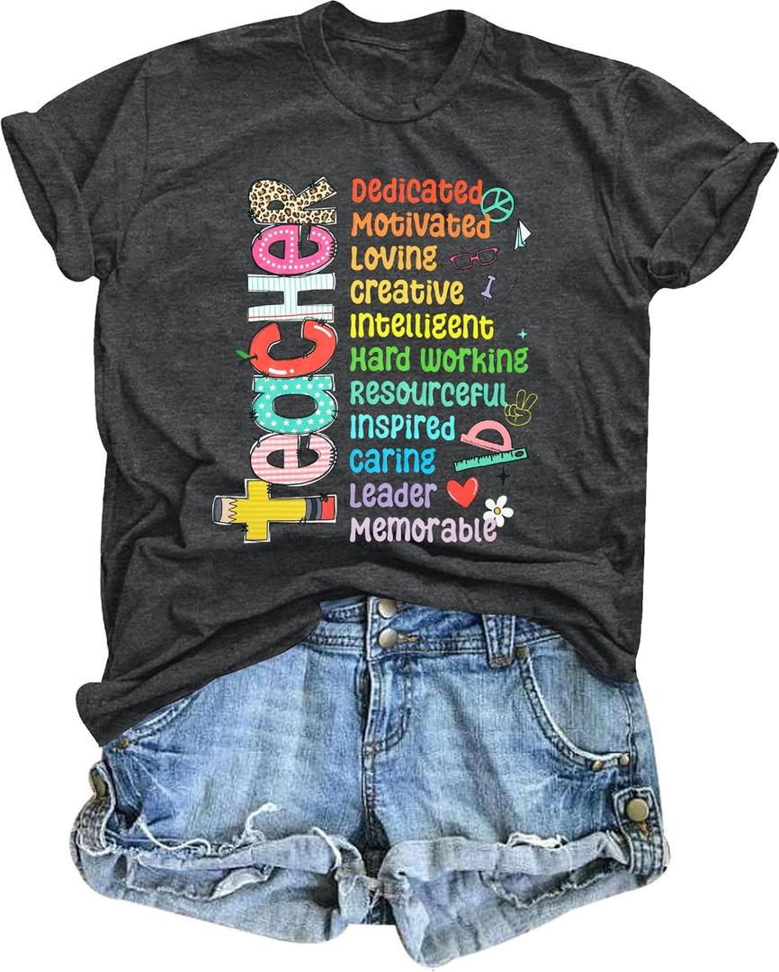 Women Preschool Teacher Shirt Preschool Crew Tshirt Rainbow Leopard Graphic Short Sleeve Tee Tops (Small)