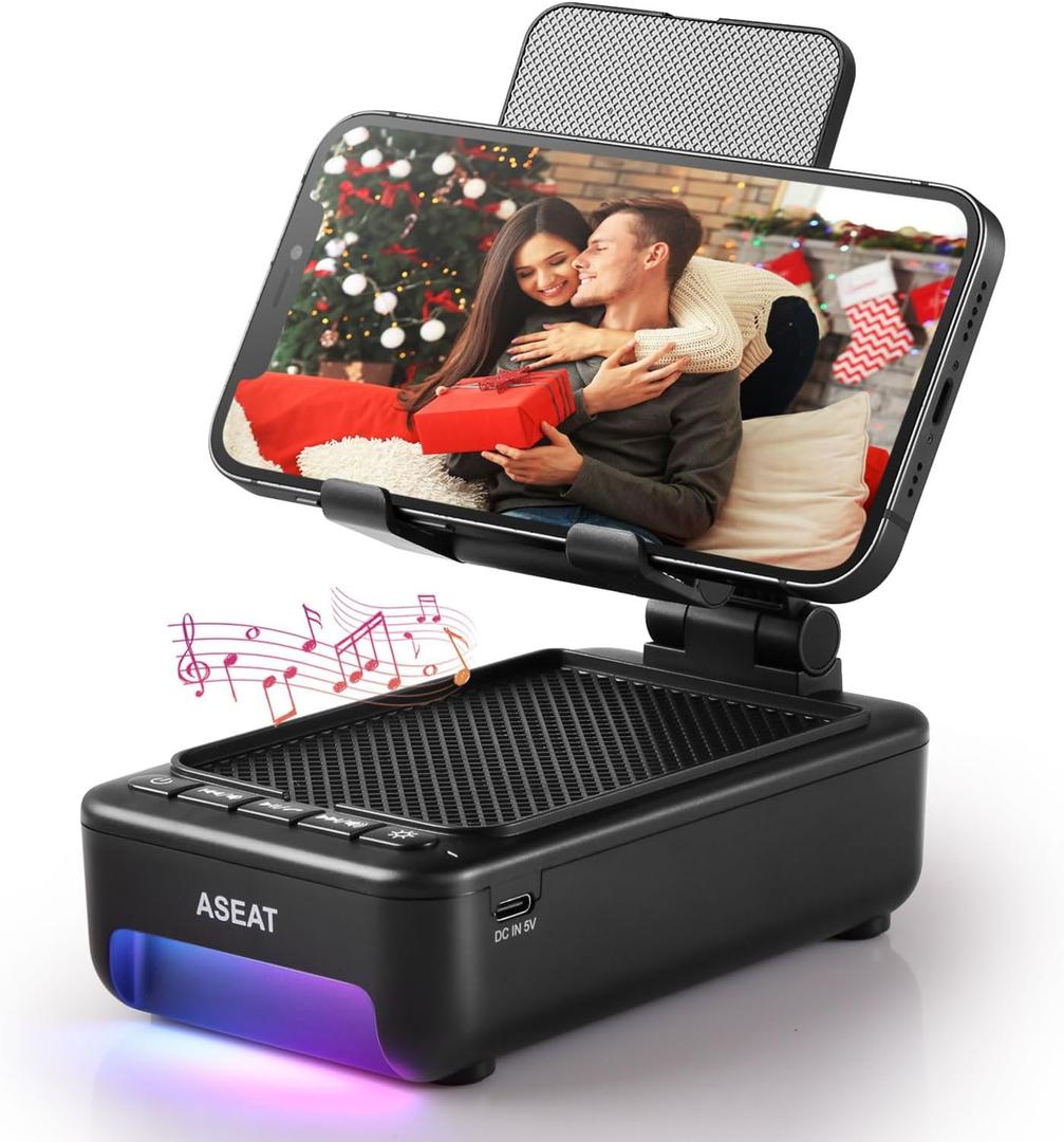 Gifts for Men Him, Cell Phone Stand with Bluetooth Speaker&Led Color Changing Light, Unique Gifts for Women Dad Her Husband, Cool Tech Gadget Wireless Speaker, Birthday Gifts for Men, Ideal Gifts (Black)