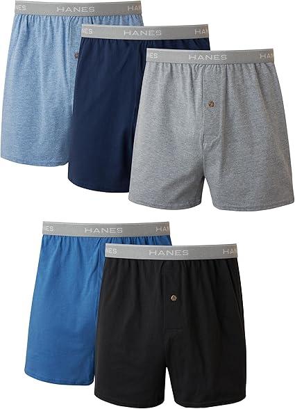 Hanes Men's Underwear Boxers Pack, 5 Pairs, Cool, & Breathable Cotton Boxers for Men, Moisture-Wicking Underwear, M