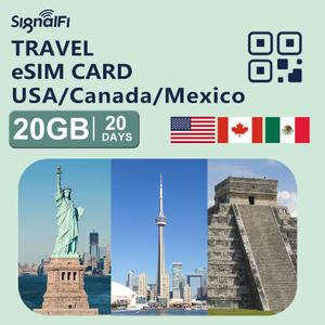 USA Canada Mexico eSIM Card 20GB 20 Days,Data ONLY, No Voice/SMS | Prepaid Card 4G High-Speed Data Plan, Travel eSIM for Tri-Country Coverag, Multi-Carrier for Unlocked iOS and Android