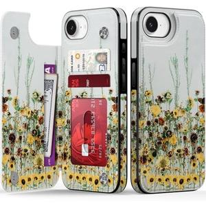 Goodon for iPhone 16e Case Wallet - Flip Folio Leather Cover with Trendy Floral Design, 3 Card Slots & Kickstand Function, Stylish Protective Phone Case for Women and Girls - Chrysanthemum
